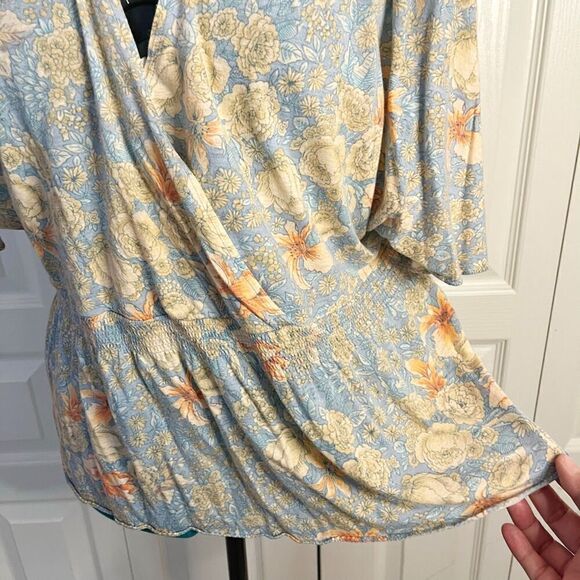 Banana Republic Floral Multi Color Crop Flutter Sleeve Kimono Hippie Blouse - Picture 9 of 12